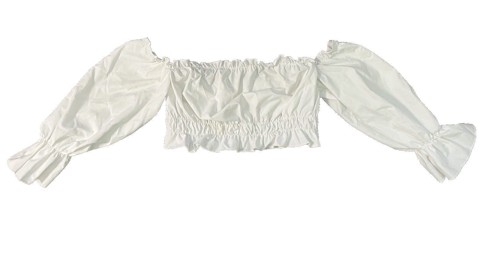Women's Shein Curve Size 0xl Cropped White Off Shoulder Ruched Blouse Flowy